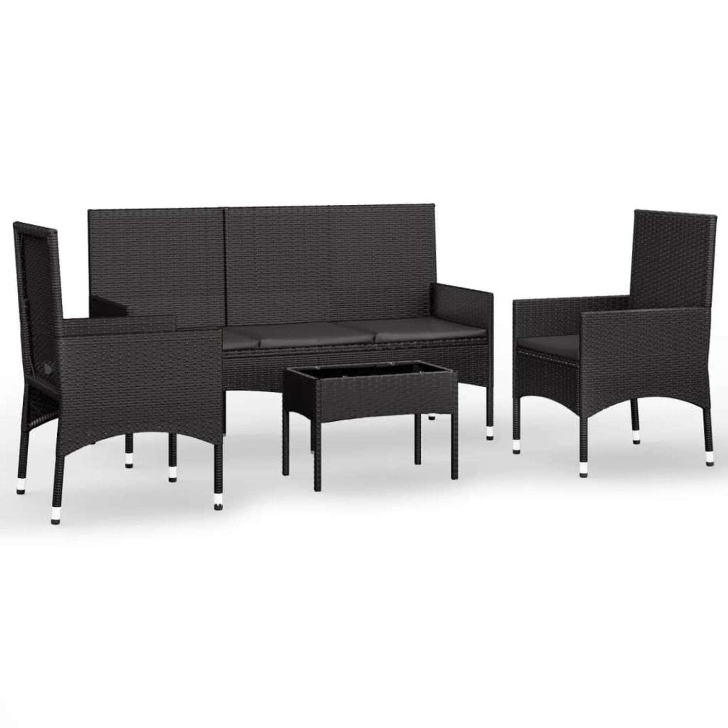 The Living Store Loungeset - Poly Rattan - Zwart - 140 x 51 x 85 cm - Incl - kussens