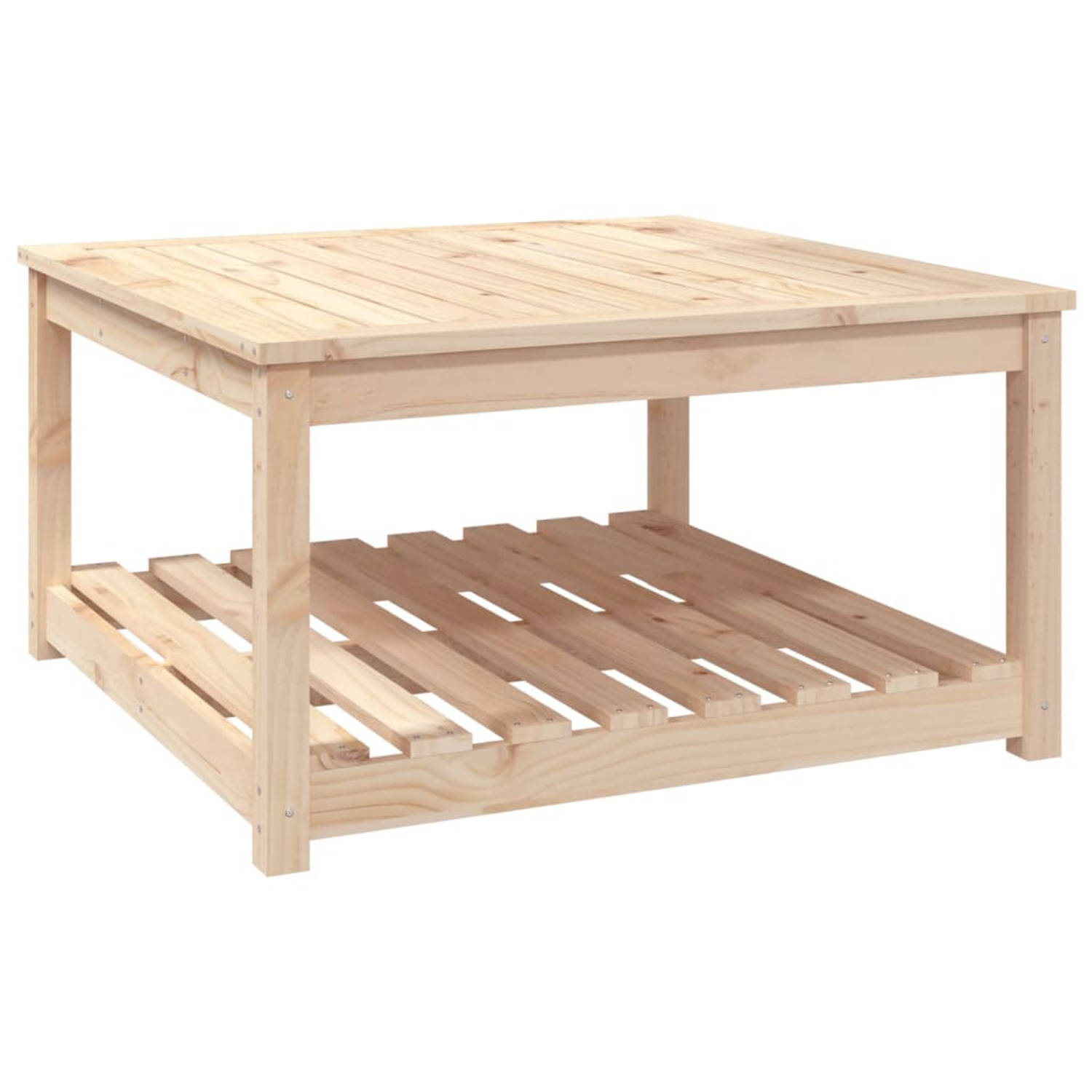 The Living Store Tuintafel Massief Grenenhout - 82.5 x 82.5 x 45 cm - Opbergruimte