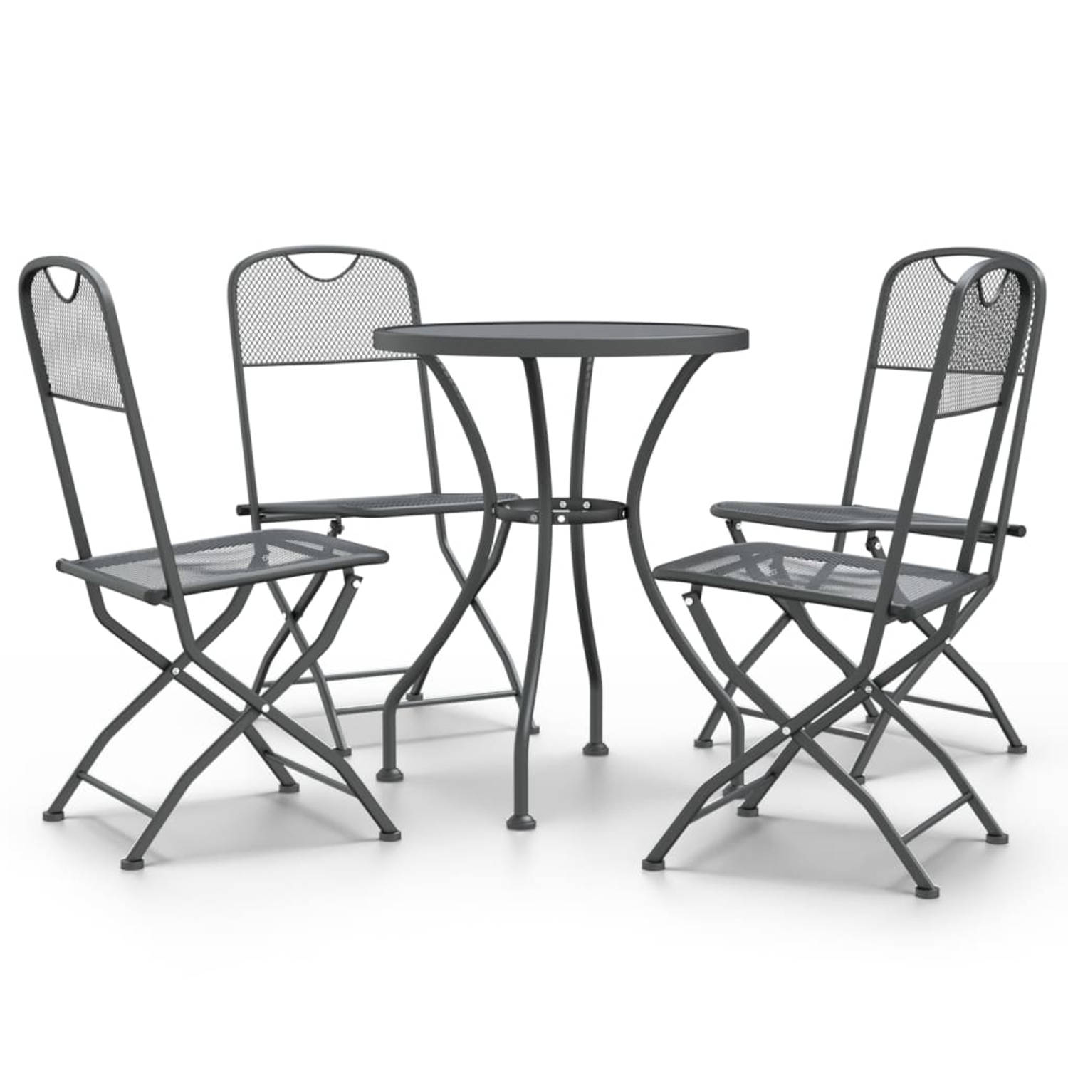 The Living Store Eethoek - Metalen Gaas - Inklapbare Stoelen - Antraciet - 60x72 cm tafel - 54x40x86 cm stoel