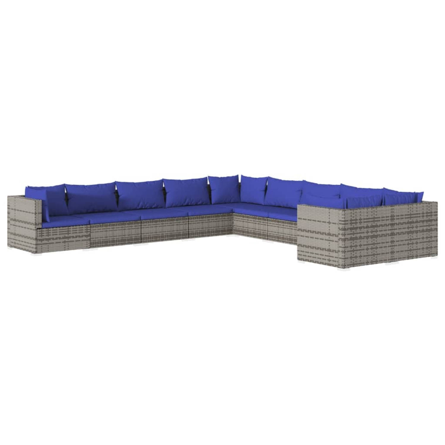 The Living Store poly rattan loungeset - grijs - 70x70x60.5 cm - modulair design - weerbestendig - comfortabele kussens