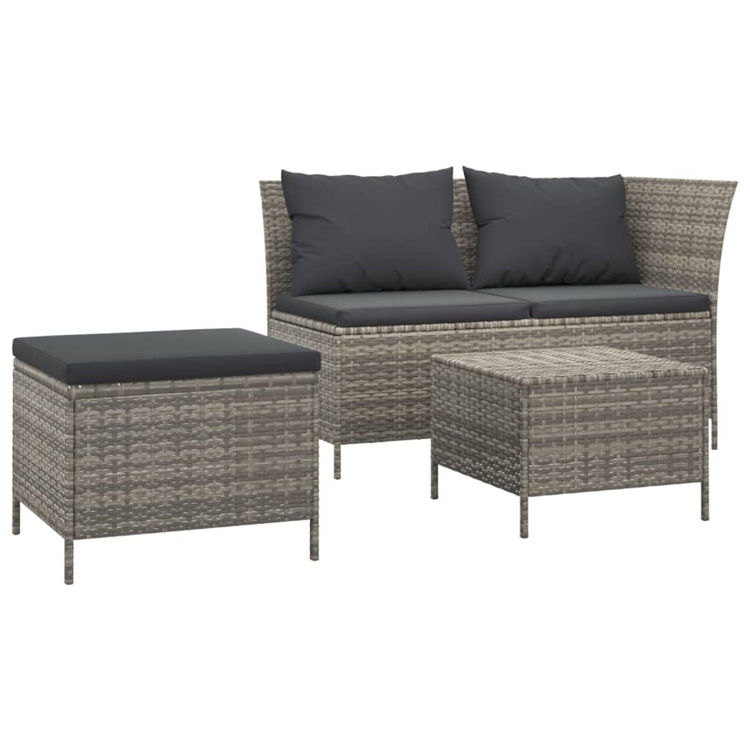 The Living Store Loungeset - Poly Rattan - Grijs - Hoekbank 110x58x72cm - Inclusief Kussens