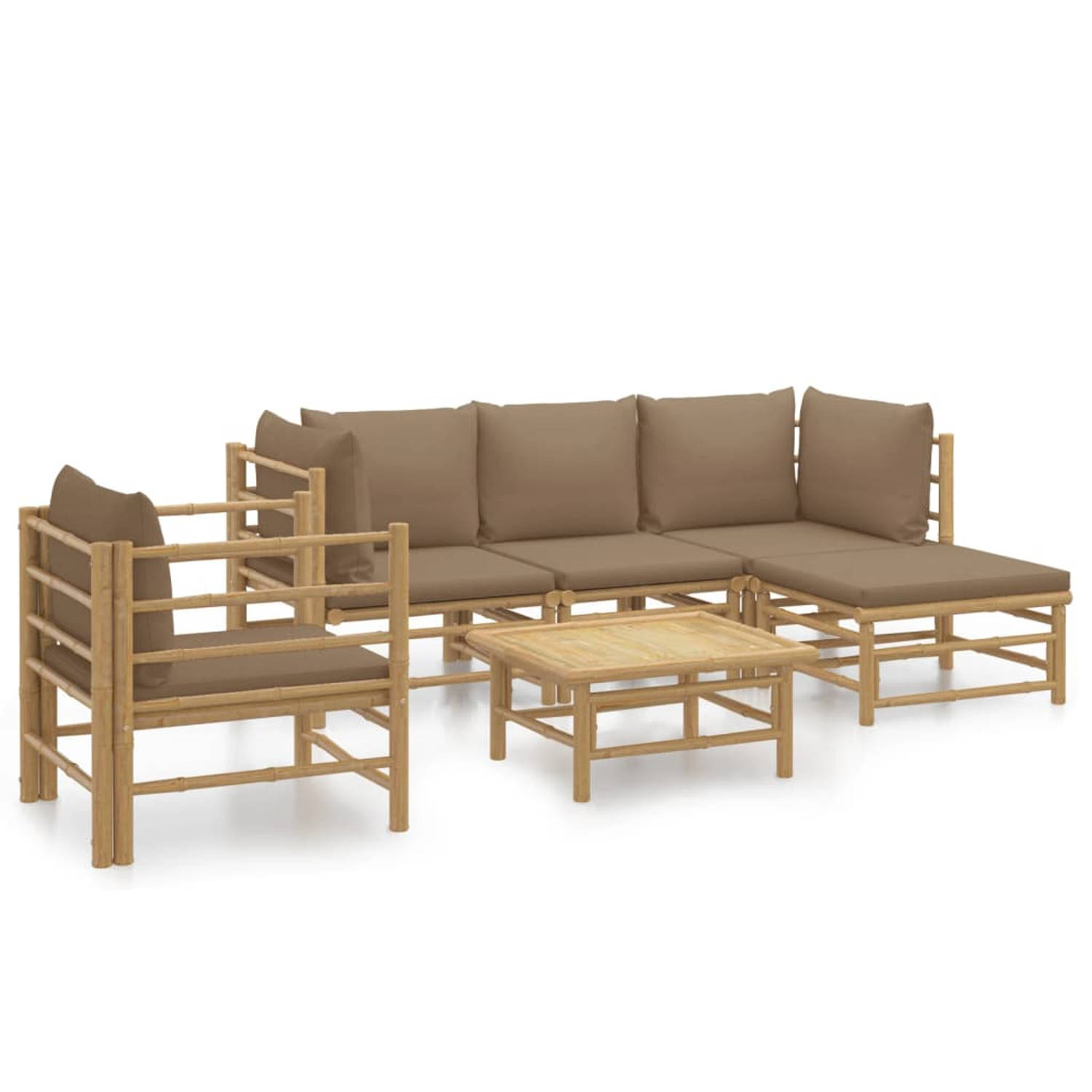 The Living Store Tuinset - Bamboe - Modulair - Comfortabel zitten - Praktische tafel - Duurzaam materiaal - Inclusief