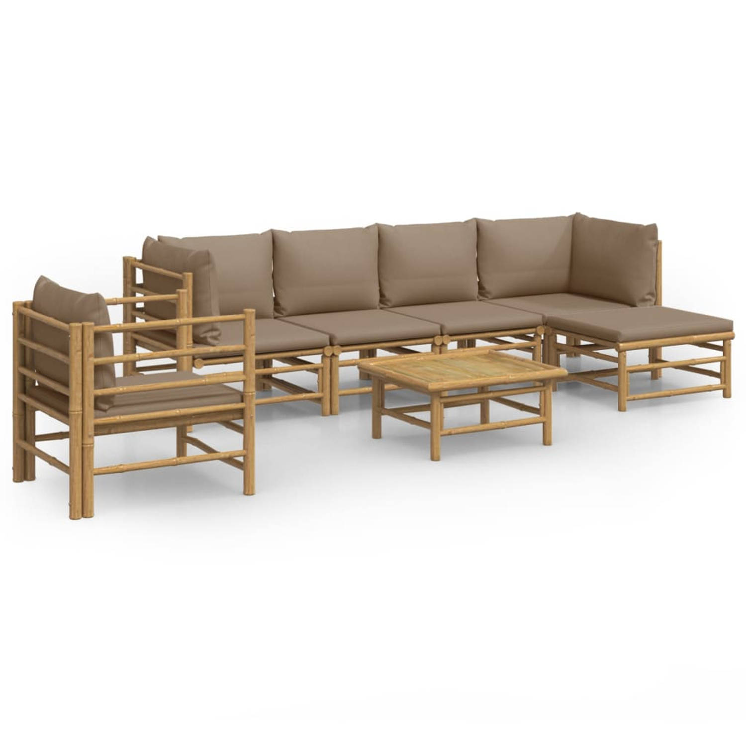 The Living Store Tuinset - Bamboe - Modulair - 9-delig - Inclusief Kussens - 150x65x65 cm