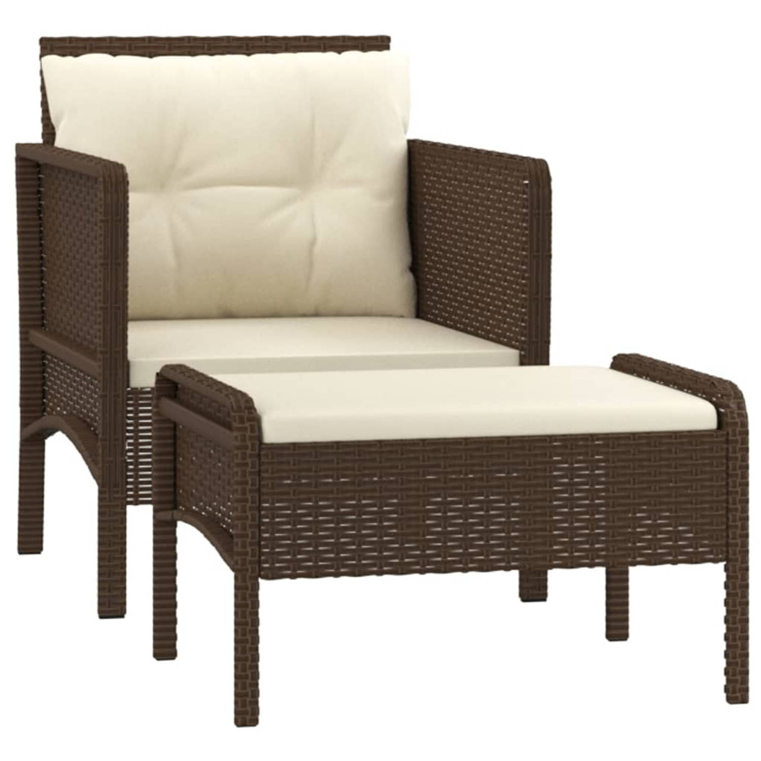 The Living Store Loungeset - Comfort - Tuinmeubelen - 55x68x69 cm - Bruin PE-rattan - Witte kussens