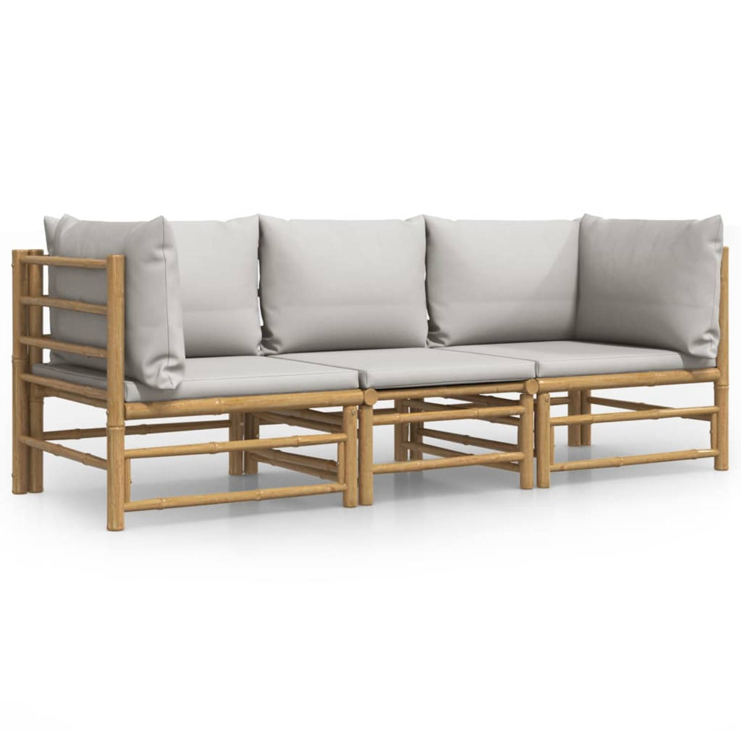 The Living Store Bamboe Loungeset - Middenbank 55 x 69 x 65 cm - Hoekbank 69 x 69 x 65 cm - Inclusief kussens