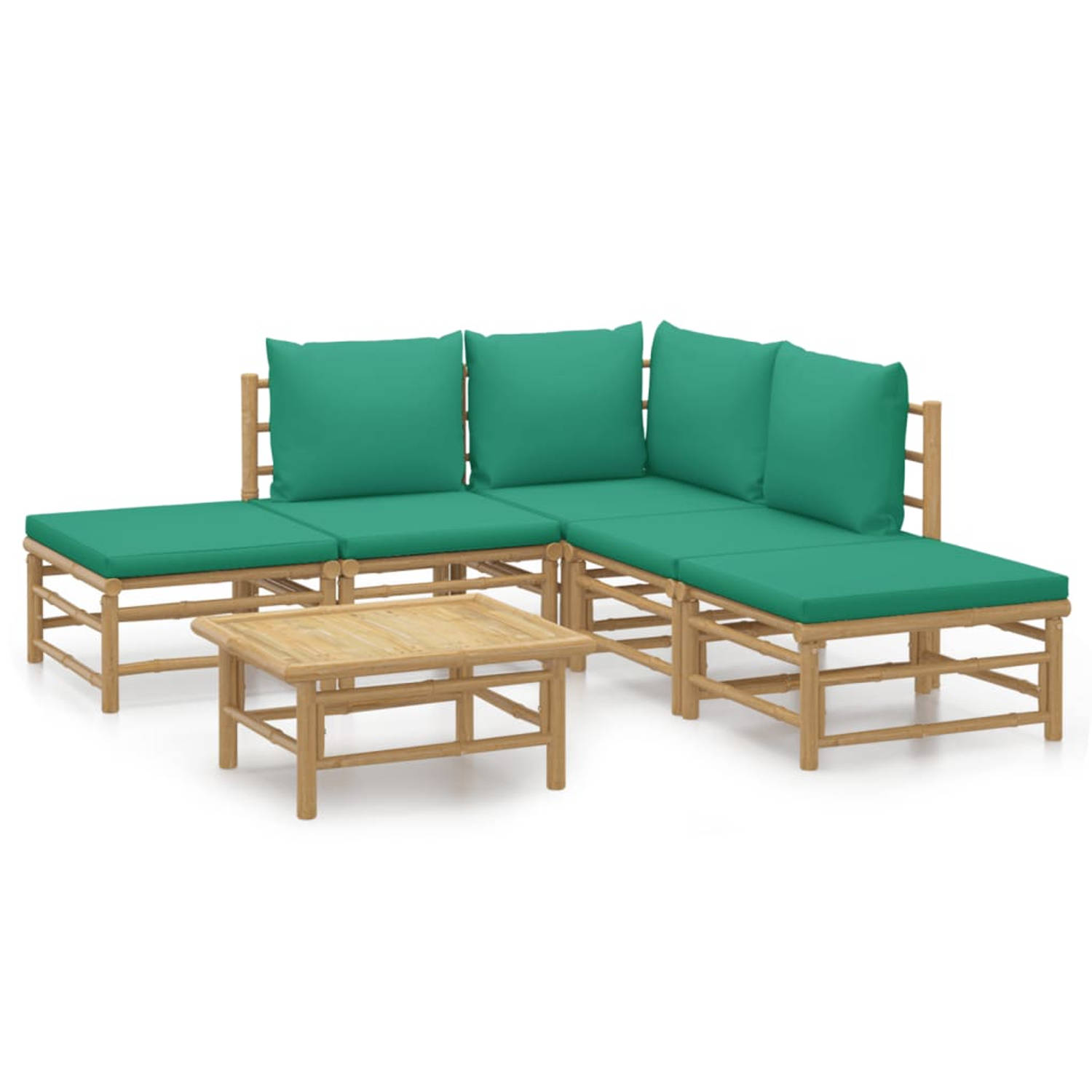 The Living Store Bamboe Tuinset - Modulair - Sterke tuinmeubelen - Comfortabele zitting - Praktische tafel -
