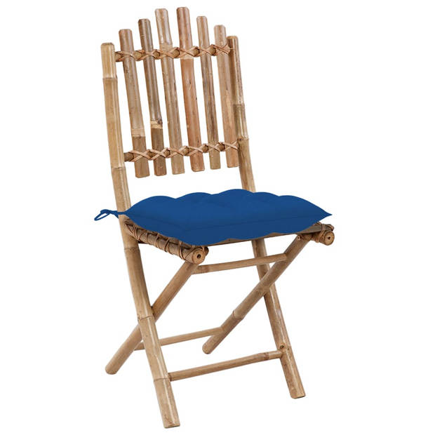 The Living Store Buitenstoelen Set - Bamboe - Inklapbaar - Blauw Kussen - 50x42x92 cm - 2 stuks