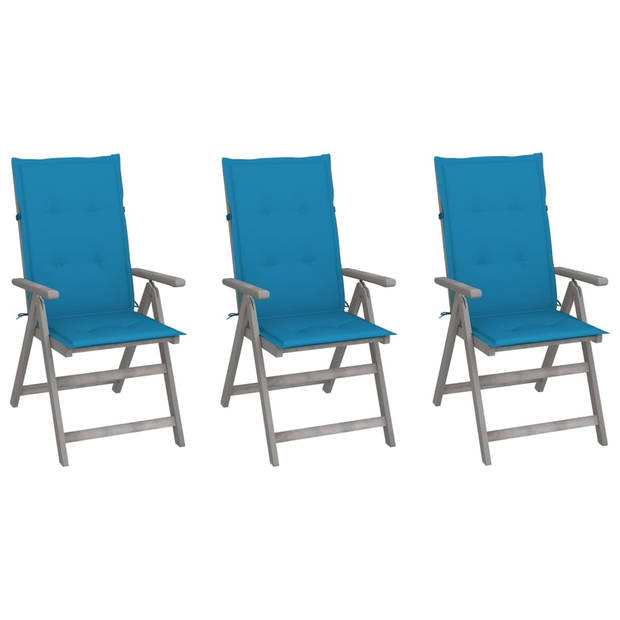 The Living Store verstelbare stoelenset acaciahout - greywash - 56 x 70 x 110 cm - blauw kussen