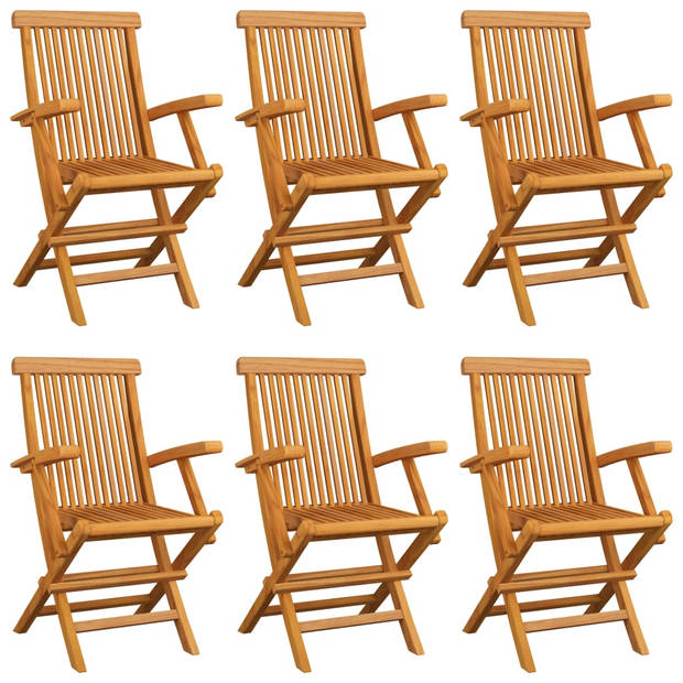 The Living Store Tuinstoelenset Teakhout - 6 stoelen - Wijnrood kussen - 55x60x89cm