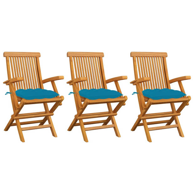 The Living Store Tuinstoelenset - Teakhout - 3 stoelen - 55 x 60 x 89 cm - Lichtblauw kussen