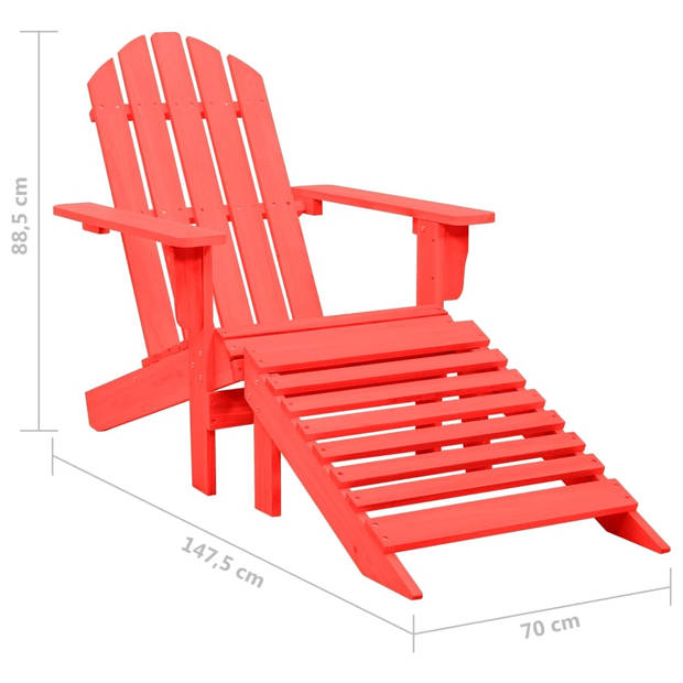 The Living Store Adirondack stoel massief vurenhout - 70 x 147.5 x 88.5 cm - rood