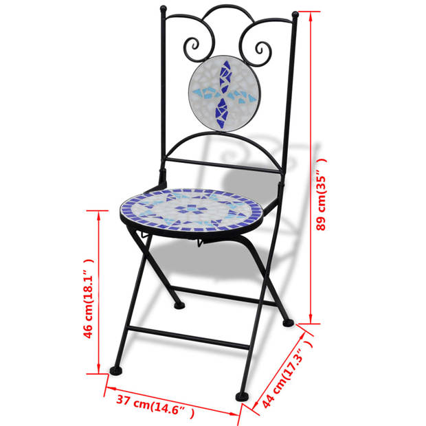 vidaXL Bistrostoelen inklapbaar 2 st keramiek blauw en wit