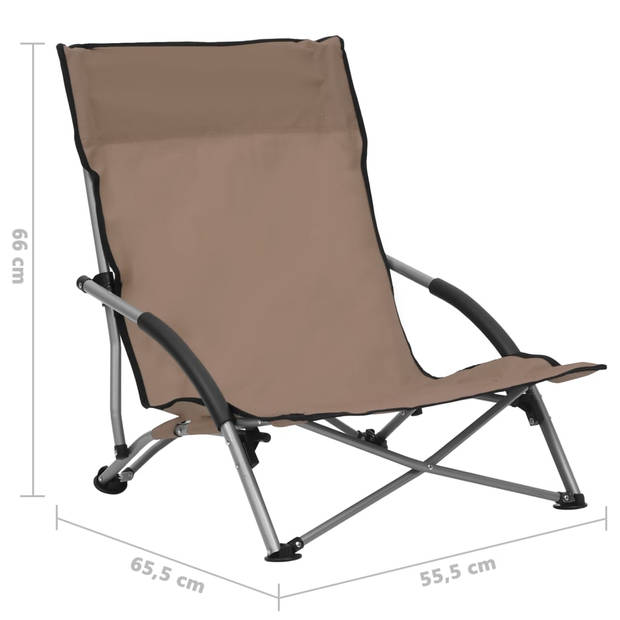 vidaXL Strandstoelen 2 st inklapbaar stof taupe