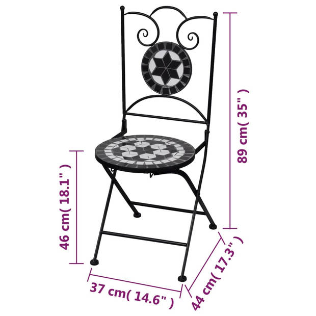 vidaXL Bistrostoelen inklapbaar 2 st keramiek zwart en wit