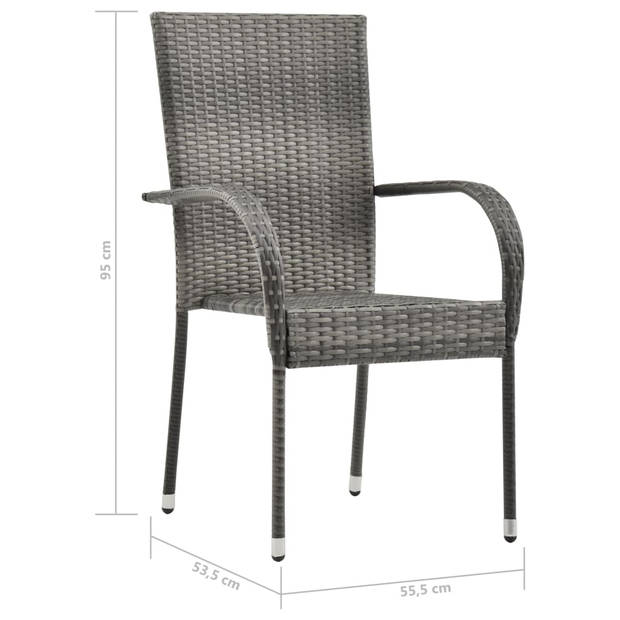 vidaXL Tuinstoelen stapelbaar 2 st poly rattan grijs