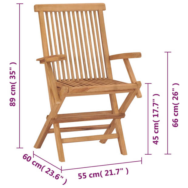 vidaXL Tuinstoelen inklapbaar 2 st massief teakhout