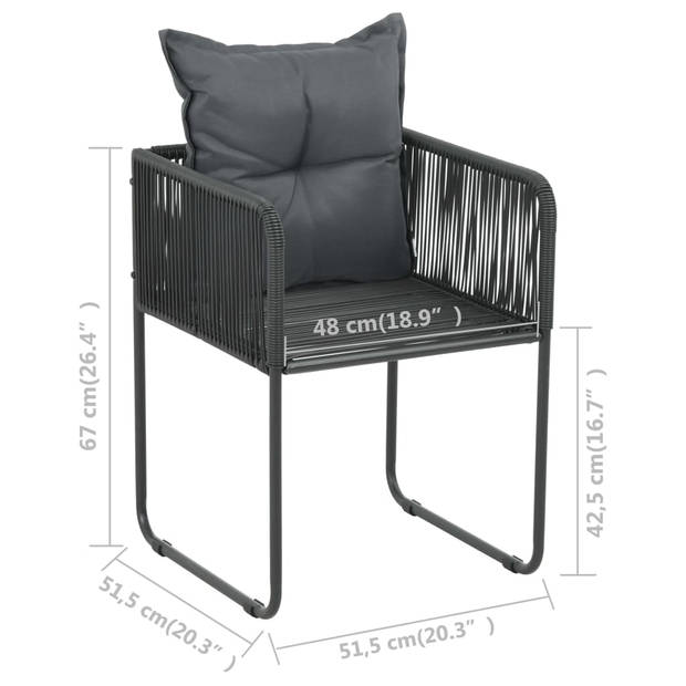 vidaXL Tuinstoelen 2 st met kussens poly rattan zwart