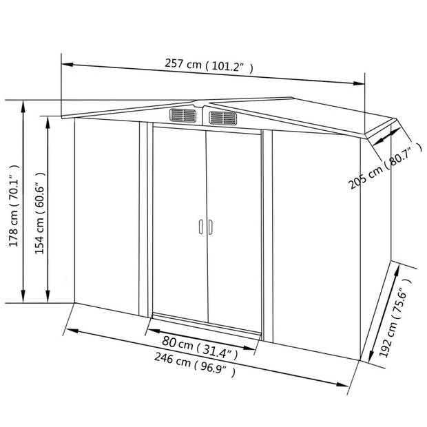 vidaXL Tuinberging 257x205x178 cm metaal grijs