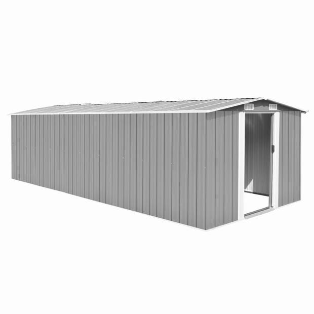 The Living Store Metalen Schuur - Grijs - 257 x 580 x 181 cm - Met Schuifdeur en Ventilatieopeningen