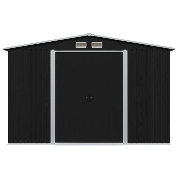 The Living Store Metalen berging - Schuur - 257 x 205 x 178 cm - Kleur- antraciet - Ventilatiepunten - Stalen