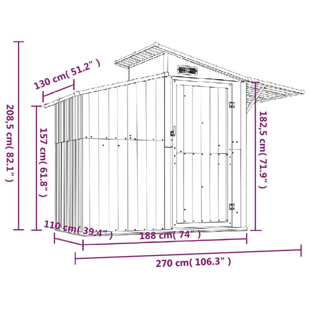 The Living Store - Schuur - 270 x 130 x 208.5 cm - Ruim en duurzaam - Grijs + MDF plank