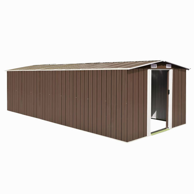 The Living Store Metalen Schuur - Gegalvaniseerd Staal - 257 x 580 x 181 cm - Bruin