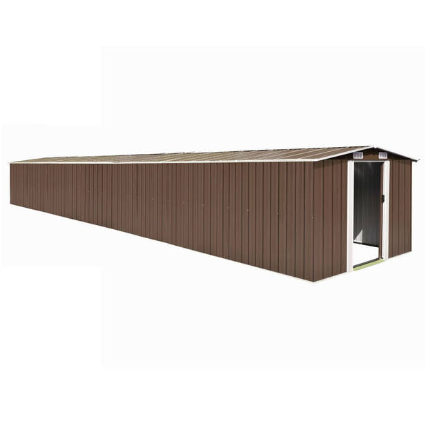 The Living Store Schuur Gegalvaniseerd Staal - 257 x 990 x 181 cm - Dubbele Schuifdeuren - Bruin