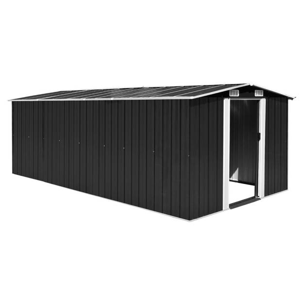 The Living Store Metalen Schuur - Antraciet - 257 x 489 x 181 cm - Ventilatieopeningen - Schuifdeuren - Gegalvaniseerd