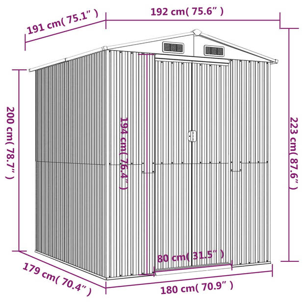 The Living Store Schuur Gereedschapsberging - 192 x 191 x 223 cm - Duurzaam gegalvaniseerd staal