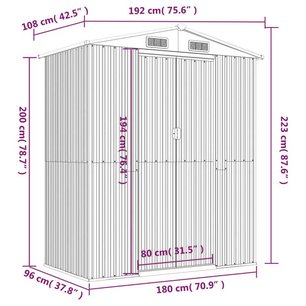 The Living Store Tuinschuurtje Lichtbruin Gegalvaniseerd Staal 192 x 108 x 223 cm - Ruime en Duurzame Opbergoplossing