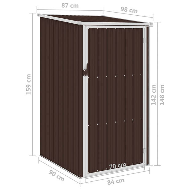 The Living Store Tuinschuur Gegalvaniseerd Staal - 87x98x148/159 cm - Bruin