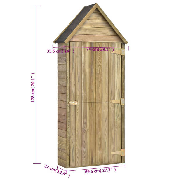 The Living Store Houten Gereedschapsschuur - 77 x 28 x 178 cm - Geïmpregneerd grenenhout