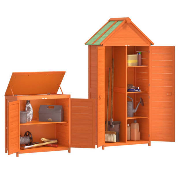 The Living Store Tuinschuur Grote en Kleine - Grenenhout - Regenbestendig dak - Bruin - 79 x 53 x 185 cm - 79 x 40 x 81