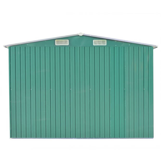 The Living Store Metalen Schuur - Groen - 257x392x181 cm - Met Schuifdeuren en Ventilatie