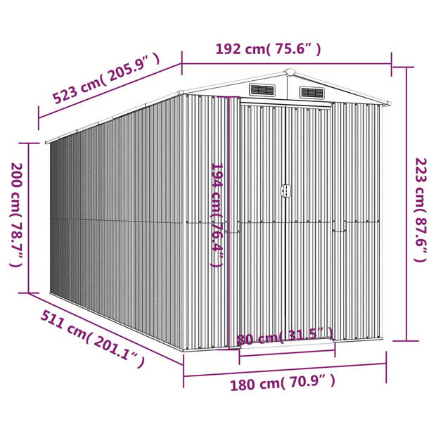 vidaXL Tuinschuur 192x523x223 cm gegalvaniseerd staal lichtbruin