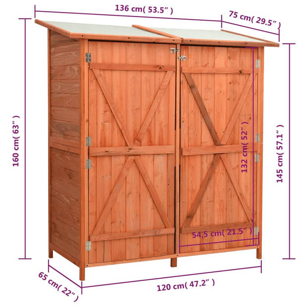 vidaXL Tuinschuur 136x75x160 cm massief vurenhout