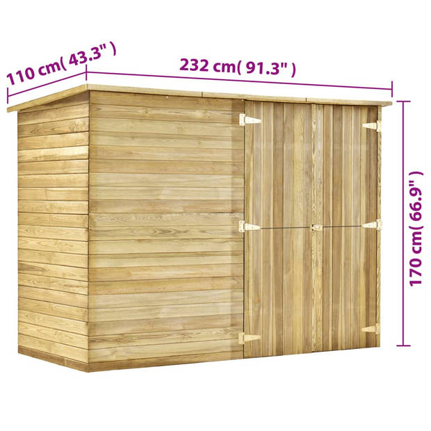The Living Store Verrassend ruime houten schuur - 232 x 110 x 170 cm - Weerbestendig