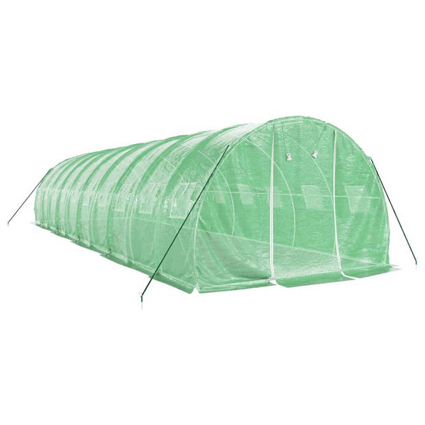 The Living Store Broeikas - Groene Polyethyleen (PE) en Gegalvaniseerd Stalen Frame - 10x3x2m - Met Roldeur en 4