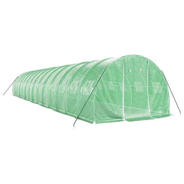 The Living Store Broeikas 14 x 3 x 2 m - Groen - PE en gegalvaniseerd staal - Met rolluikdeur en 4 gaasvensters -