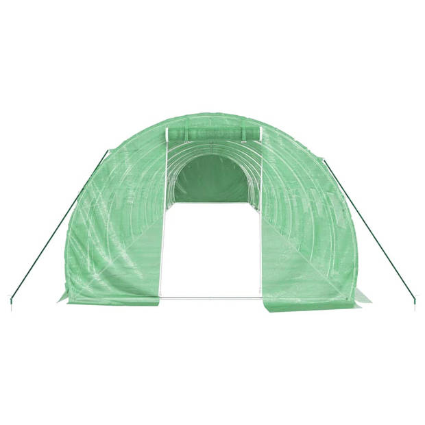 The Living Store Broeikas 14 x 3 x 2 m - Groen - PE en gegalvaniseerd staal - Met rolluikdeur en 4 gaasvensters -