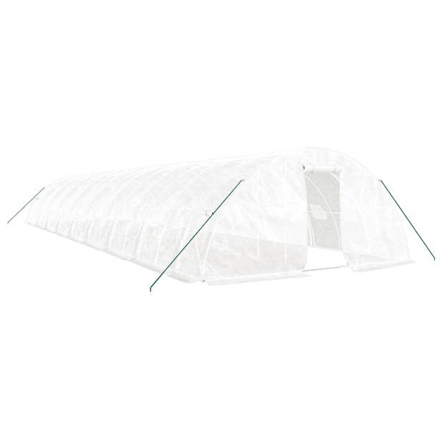 The Living Store Broeikas - PE - Gegalvaniseerd Staal - 18 x 5 x 2.3 m - Wit - Met Roldeur en Gaasvensters - 140 g/m²