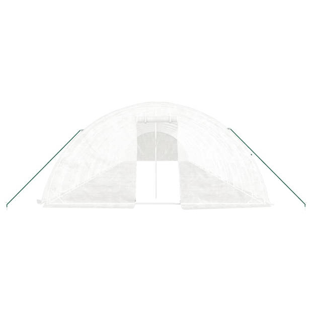 The Living Store Broeikas - PE - Gegalvaniseerd Staal - 18 x 5 x 2.3 m - Wit - Met Roldeur en Gaasvensters - 140 g/m²