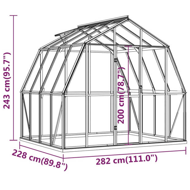 The Living Store Kweekkas Polycarbonaat - 282 x 228 x 243 cm - UV-bestendig - Aluminium en polycarbonaat - Antraciet -