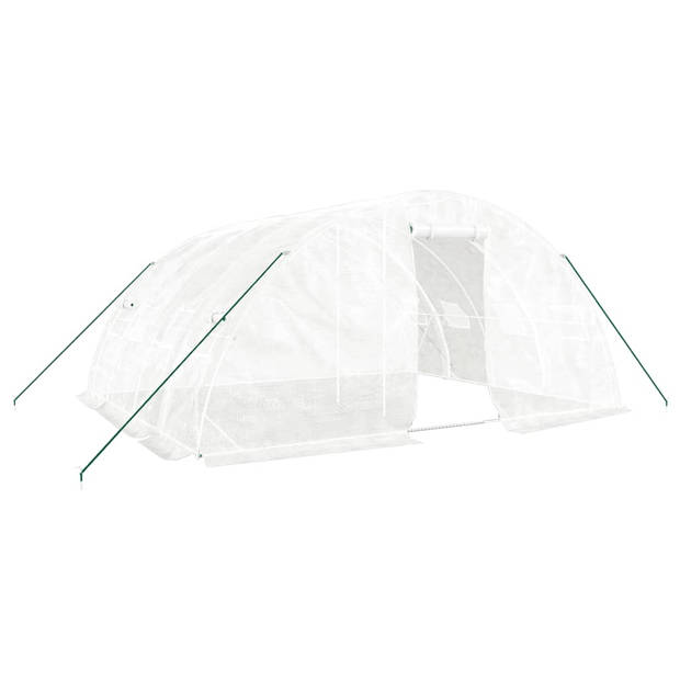 The Living Store Broeikas 5x4x2.3 m - Polyetheen / Gegalvaniseerd staal - Wit - 140 g/m² - Met roldeur en gaasvensters