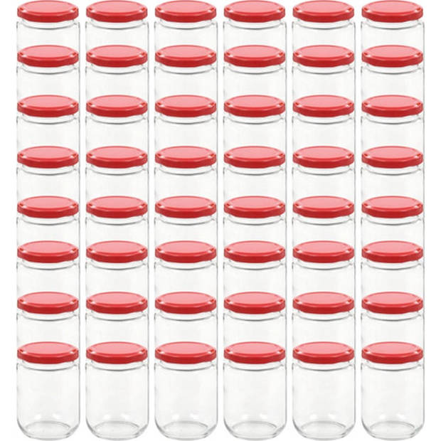 The Living Store Glazen jampotten - 230 ml - Rood deksel - Set van 48