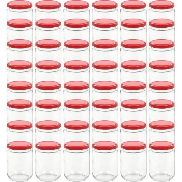 The Living Store Glazen jampotten - 230 ml - Rood deksel - Set van 48