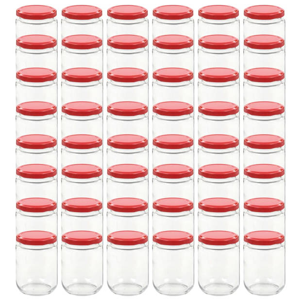 The Living Store Glazen jampotten - 230 ml - Rood deksel - Set van 48