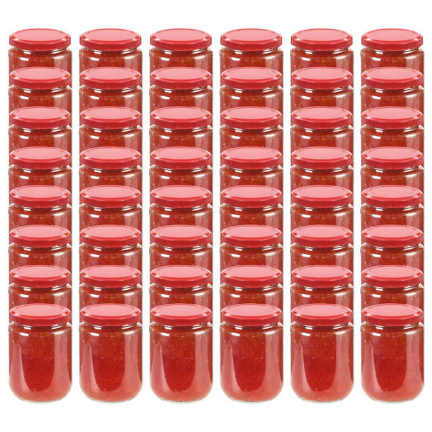 The Living Store Glazen jampotten - 230 ml - Rood deksel - Set van 48