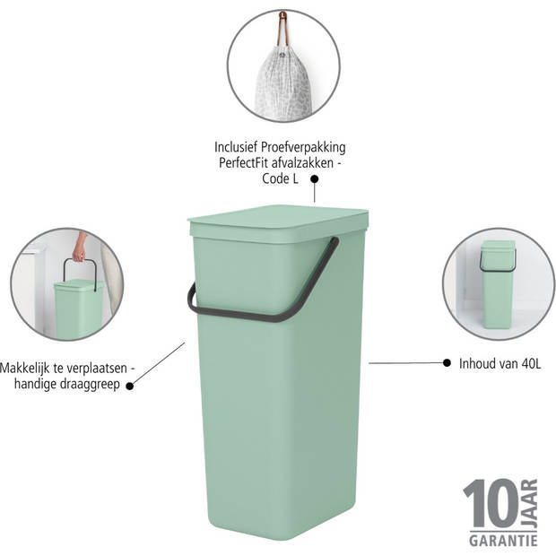 Brabantia Sort & Go prullenbak - jade groen - 40 L