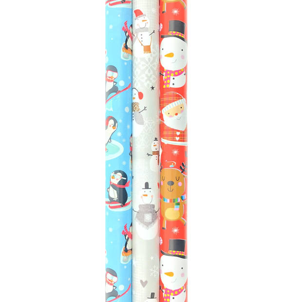 Noël 3 cadeaupapier - Kerstpapier inpakpapier voor Kinderen - 3 meter x 70 cm - 3 rollen